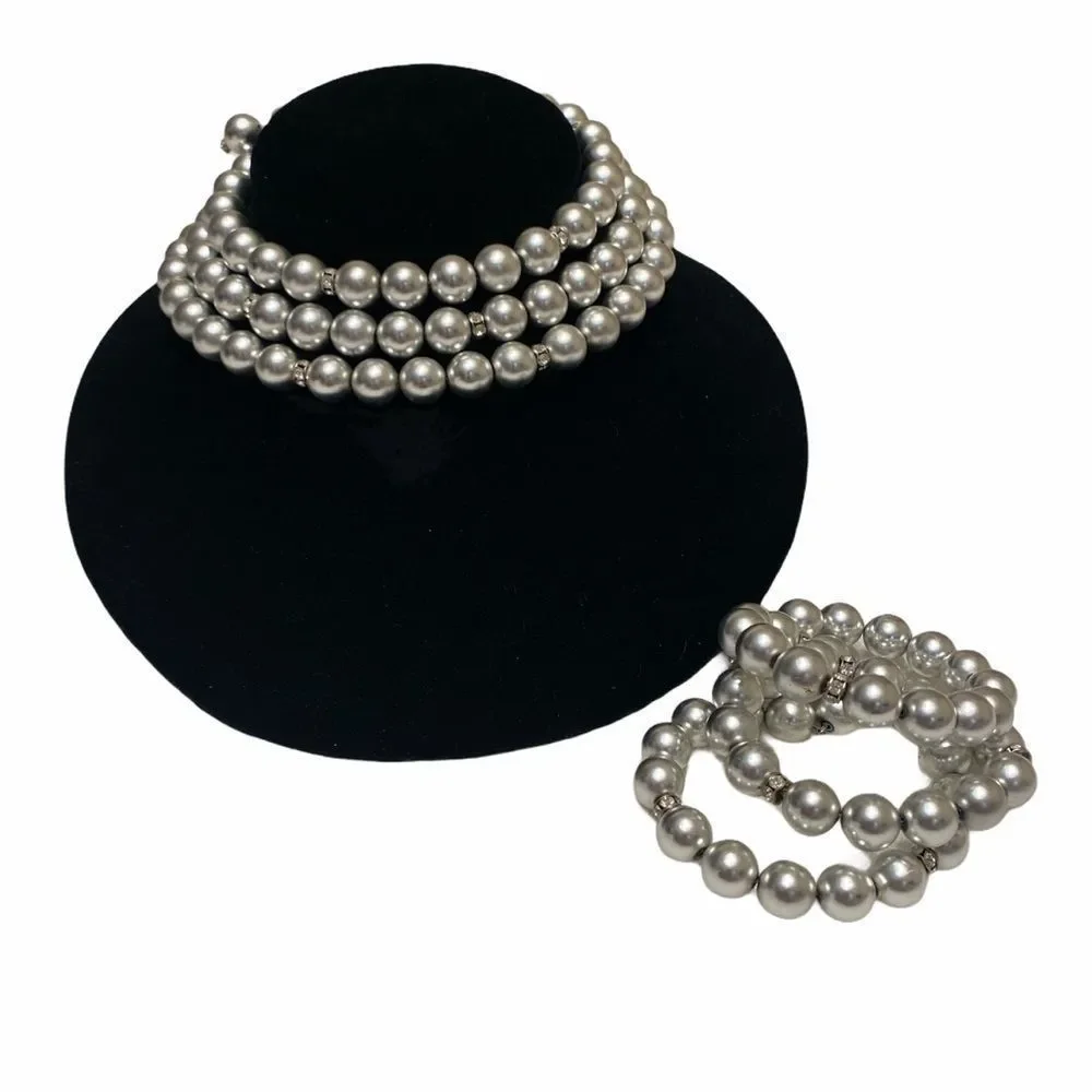 Vintage Silver Ball And Rhinestone Wrap Set - Picture 1 of 12
